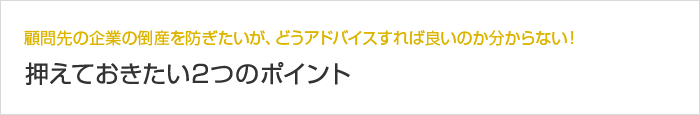 顧問先の企業の倒産を防ぎたいが、どうアドバイスすれば良いのか分からない！ 押えておきたい2つのポイント