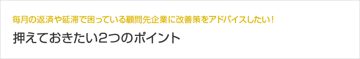 毎月の返済や延滞で困っている顧問先企業に改善策をアドバイスしたい！ 押えておきたい2つのポイント