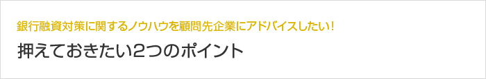 銀行融資対策に関するノウハウを顧問先企業にアドバイスしたい！ 押えておきたい2つのポイント