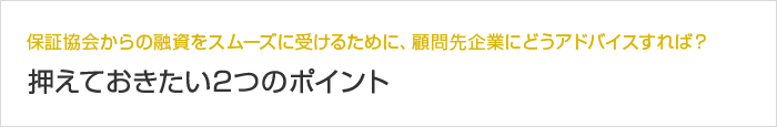 保証協会からの融資をスムーズに受けるために、顧問先企業にどうアドバイスすれば？ 押えておきたい2つのポイント