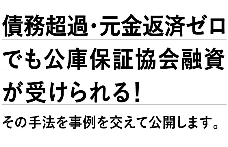 「債務超過・元金返済ゼロでも公庫保証協会融資
						が受けられる！その手法を事例を交えて公開します。